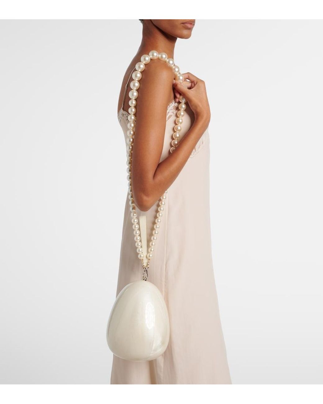 Simone Rocha White Egg Leather-Trimmed Clutch