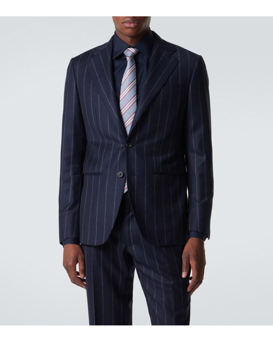 Thom Sweeney Blue Chalk Stripe Wool And Cashmere Suit for men