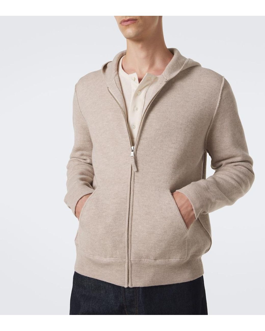 Allude Natural Wool And Cashmere Zip-Up Hoodie for men