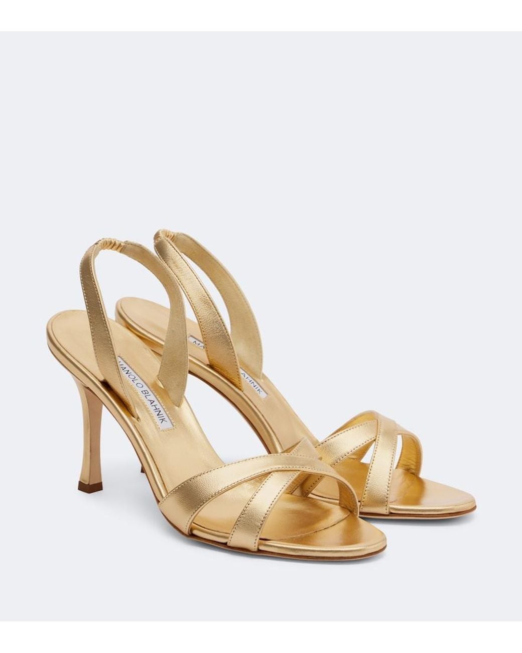 Manolo Blahnik Callasi Metallic Leather Slingback Sandals