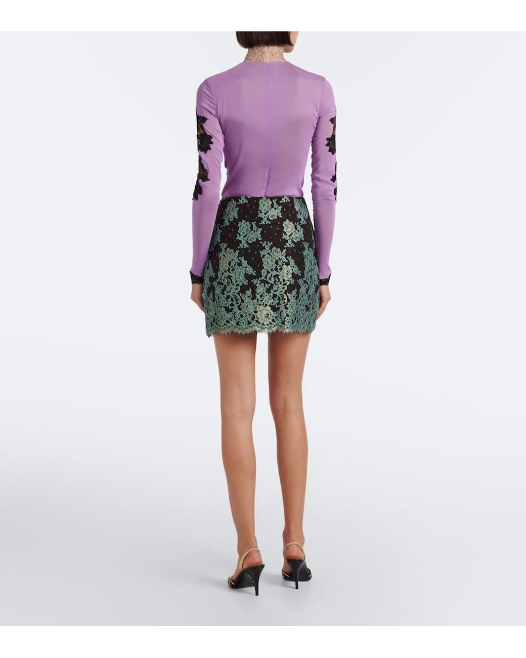 Valentino Garavani Green Floral Lace Miniskirt