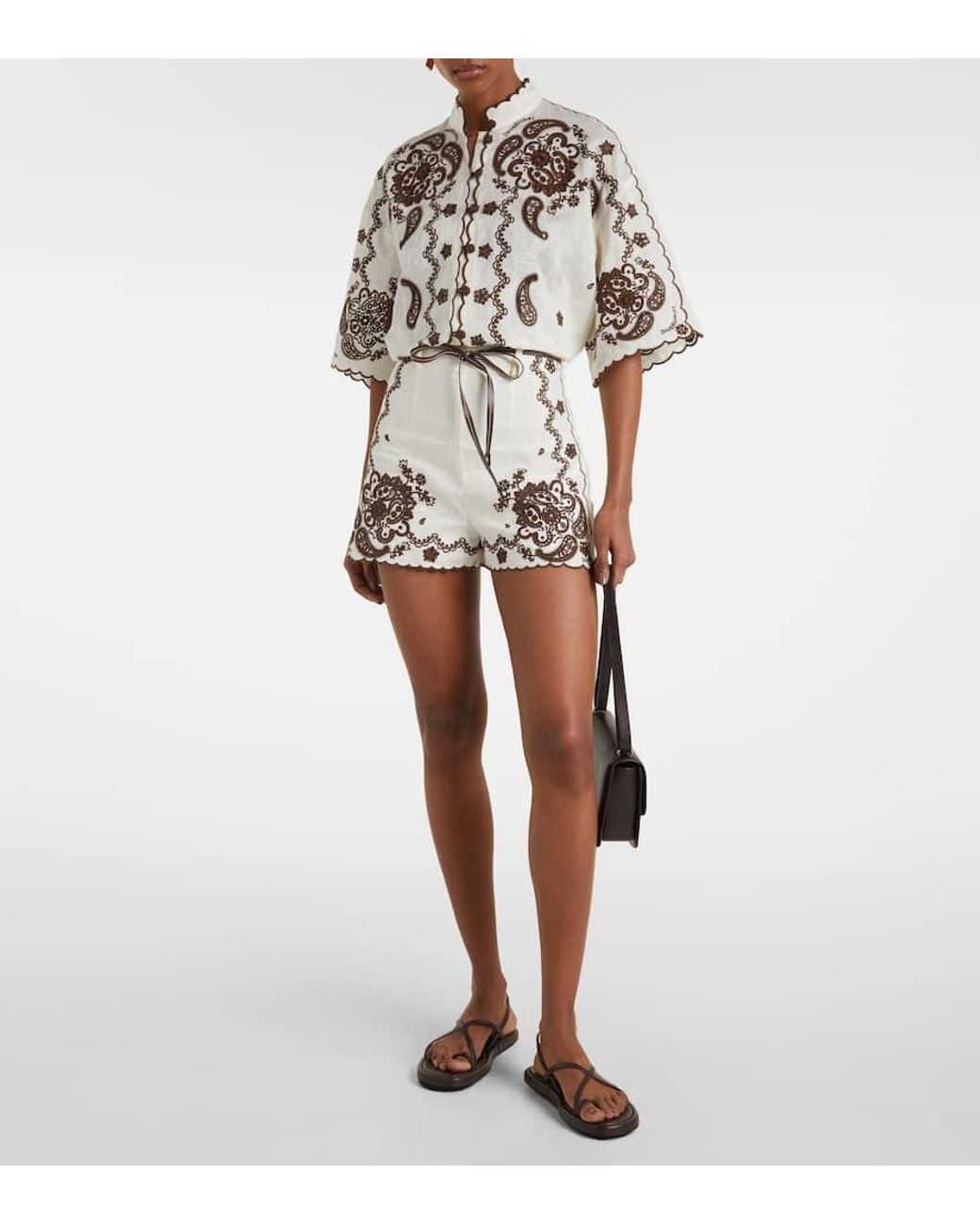 Zimmermann Multicolor Linen Shorts With Decorative Embroidery