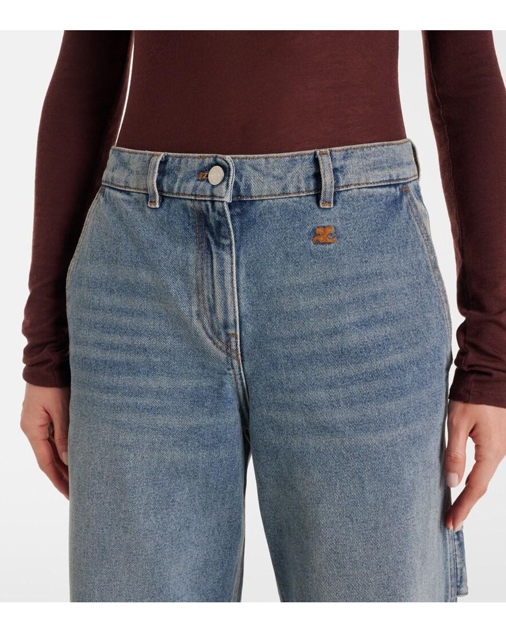 Courreges Blue Logo Wide-Leg Jeans