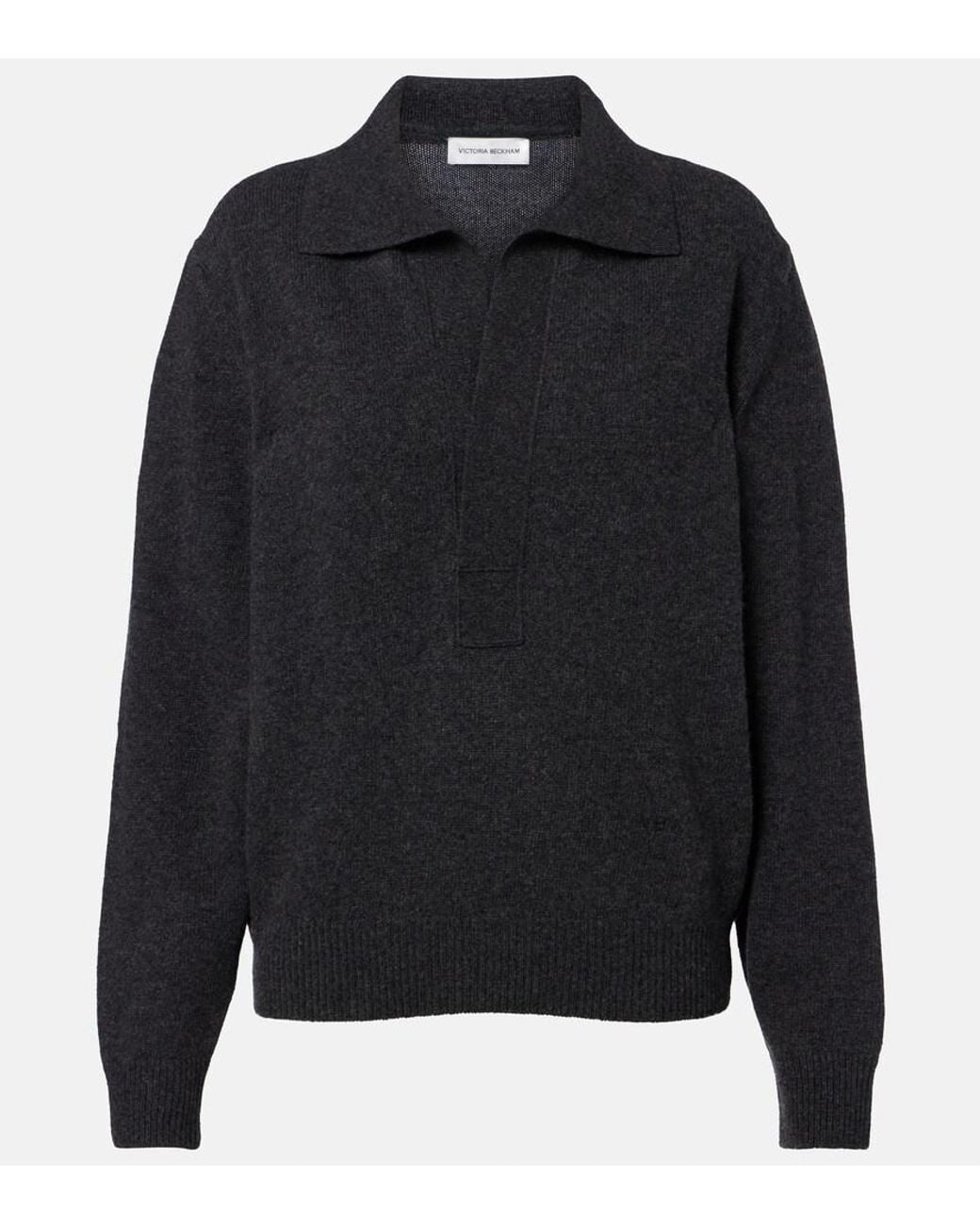 Victoria Beckham Black Genevieve Wool And Cashmere Polo Sweater
