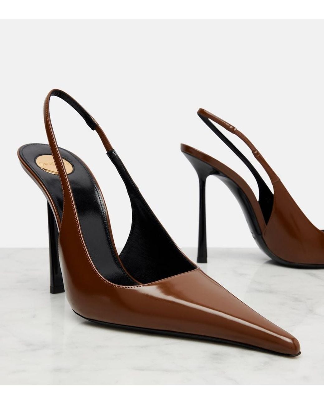 Saint Laurent Brown Vendome 110 Leather Slingback Pumps