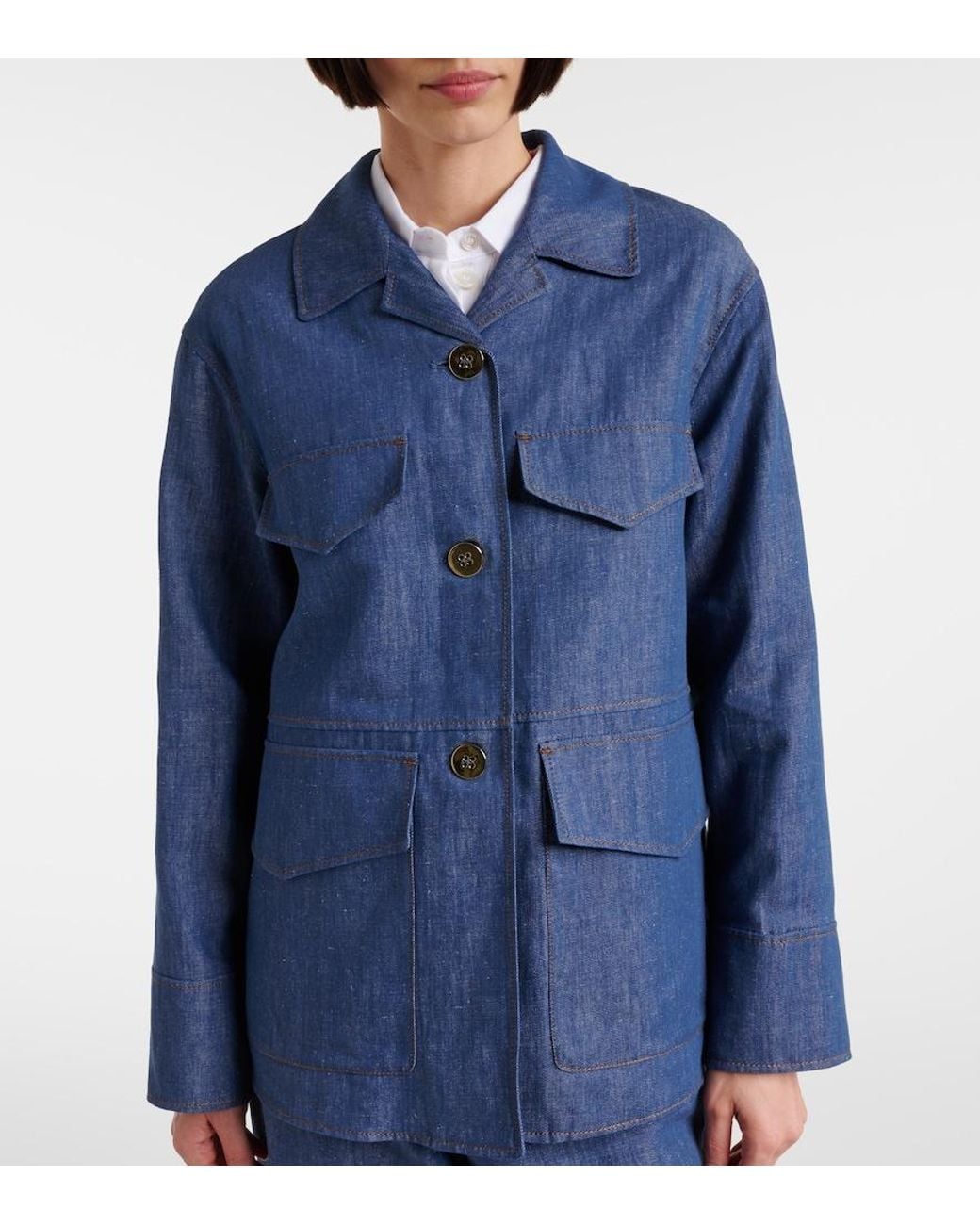 Max Mara Blue Ginny Cotton And Linen Twill Jacket