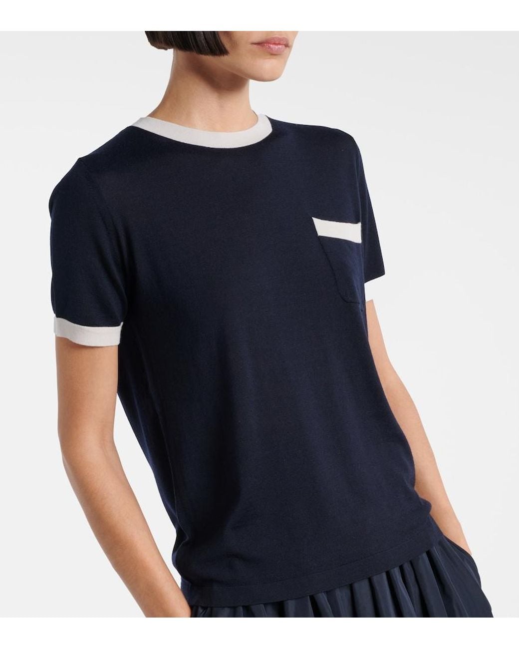 Max Mara Blue Egidio Virgin Wool Top