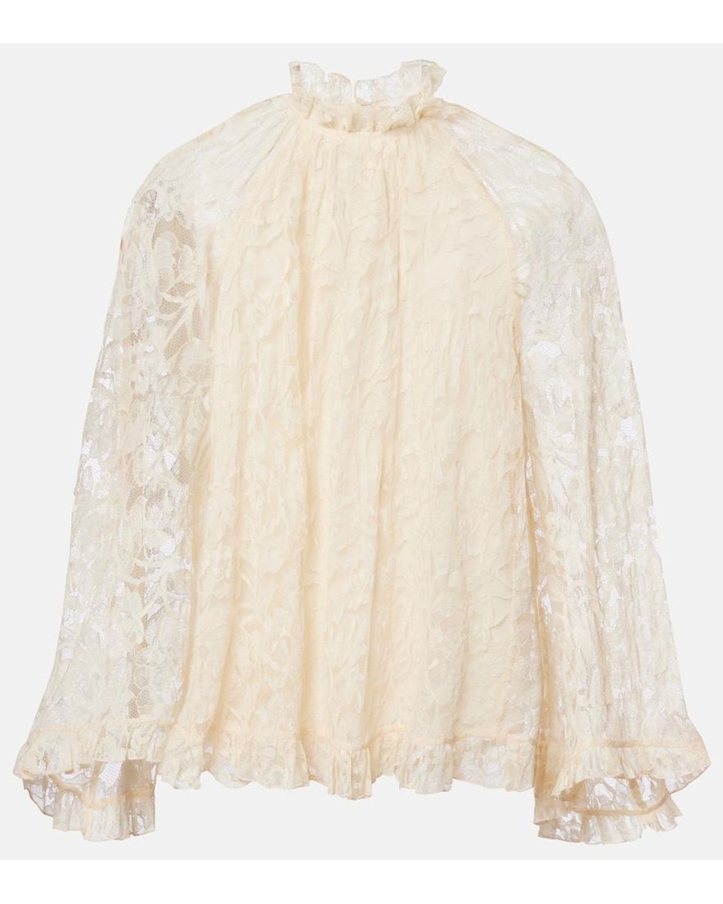 Zimmermann Natural Carousel Ruffled Lace Blouse