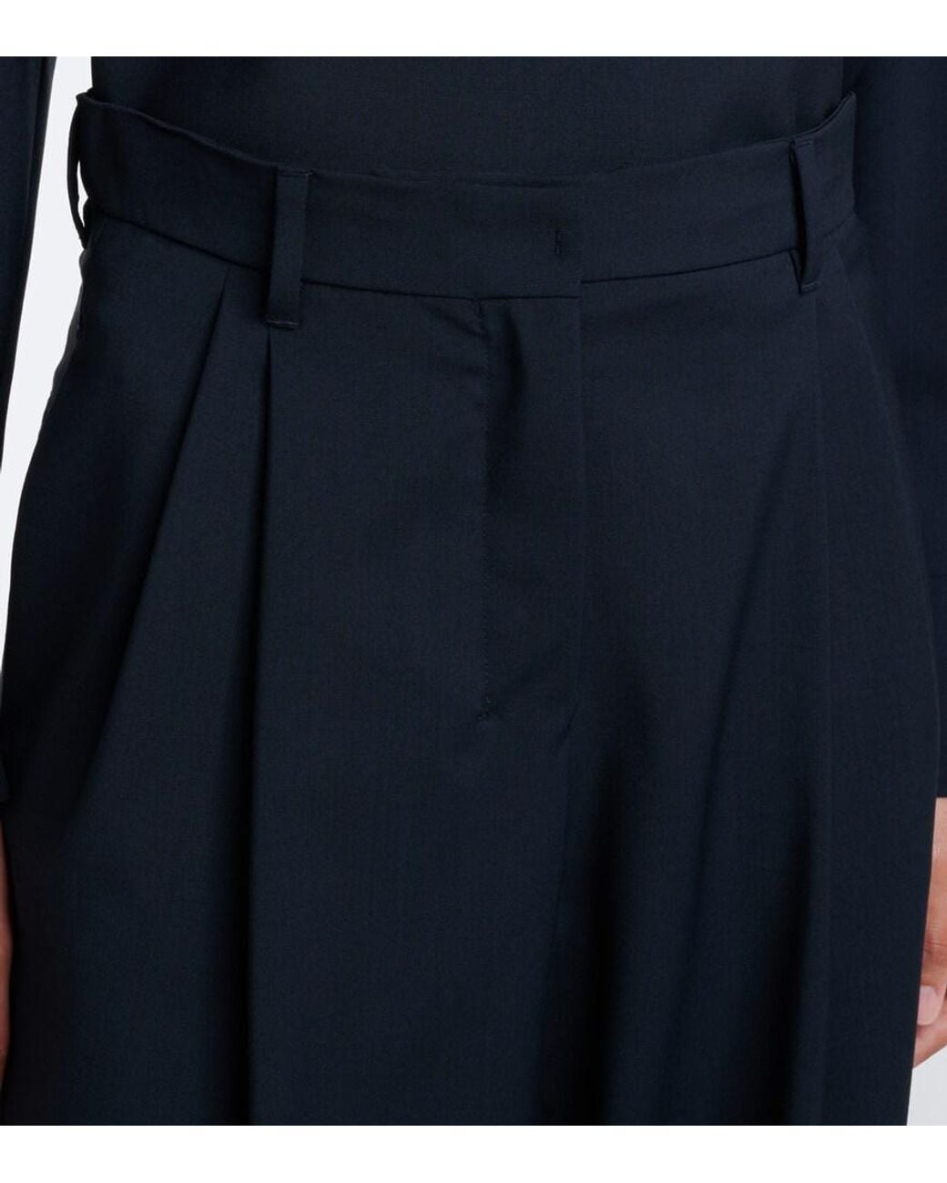 Max Mara Blue Wide-Leg Pleated Virgin Wool Pants