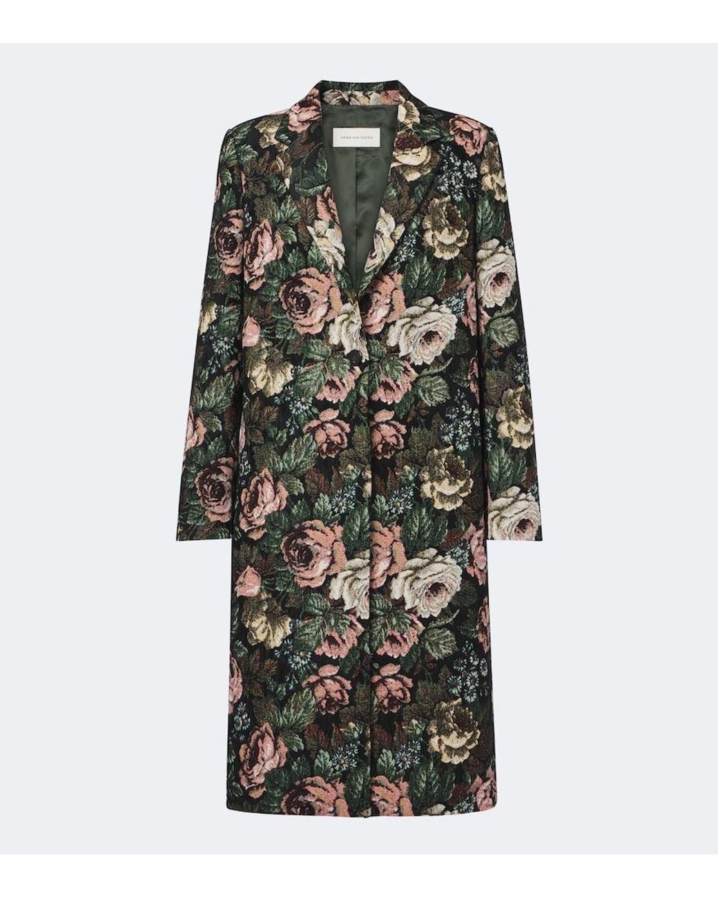 Dries Van Noten Black Floral Jacquard Coat