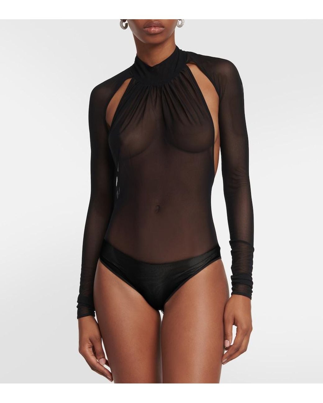 David Koma Gray Cutout Mesh Bodysuit