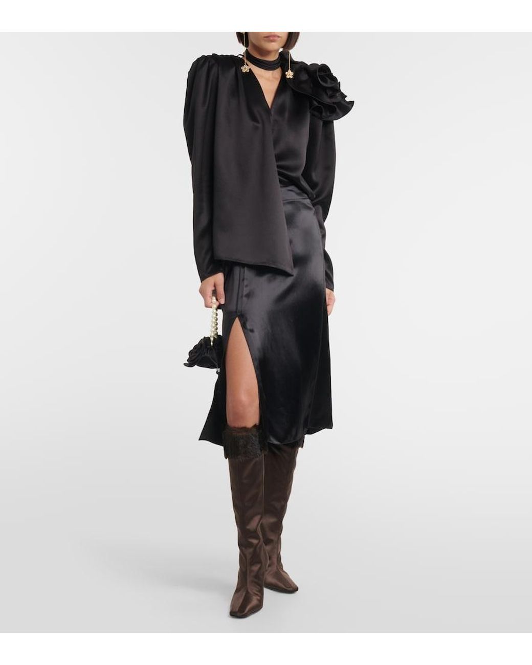 Magda Butrym Brown Faux Satin Knee-High Boots
