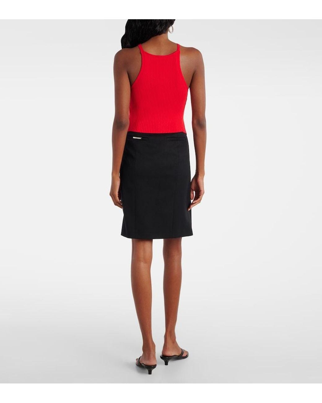 Courreges Red Circle Logo Ribbed-Knit Tank Top