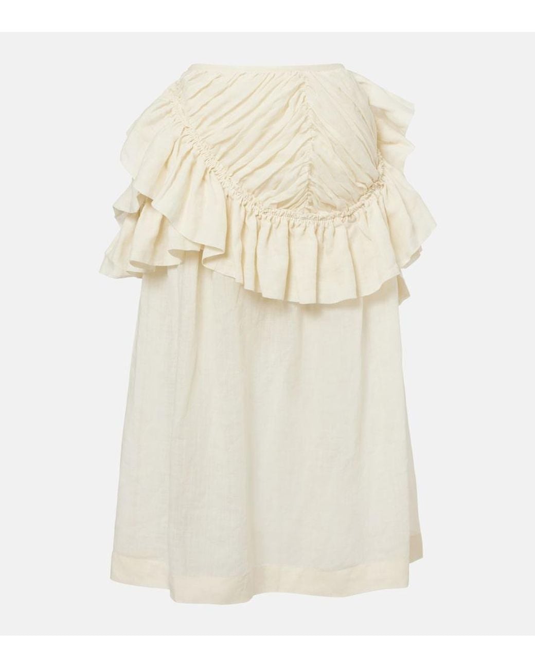 Dries Van Noten Natural Ruffled Ramie Midi Skirt
