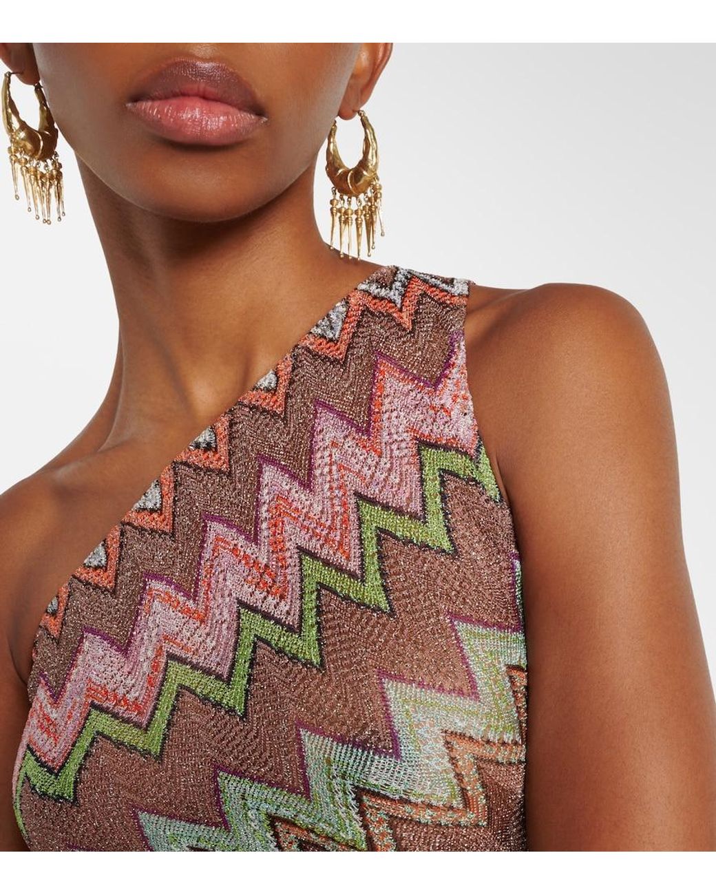 Missoni Pink Zigzag One-Shoulder Lame Top
