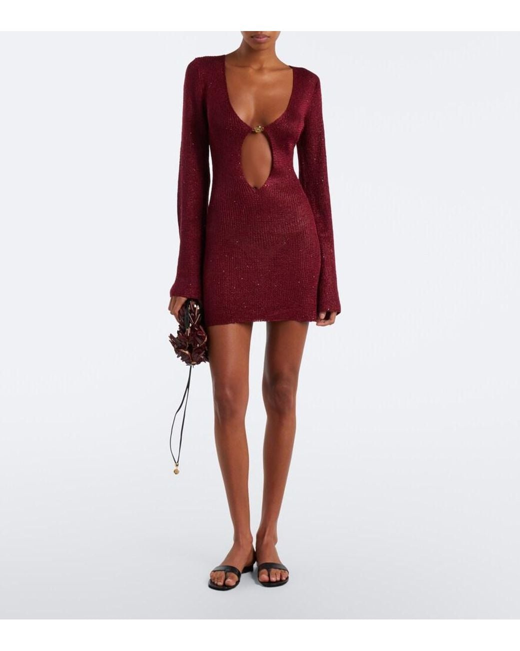Bananhot Red Rey Sequined Knitted Minidress