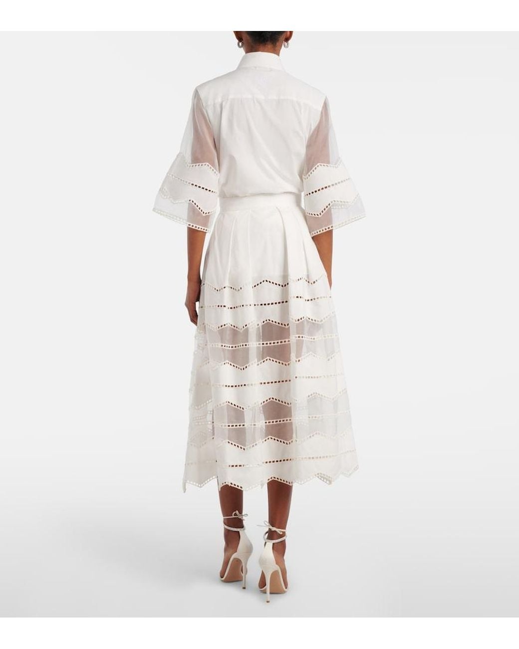 Elie Saab White Organza-Trimmed Cotton Midi Skirt