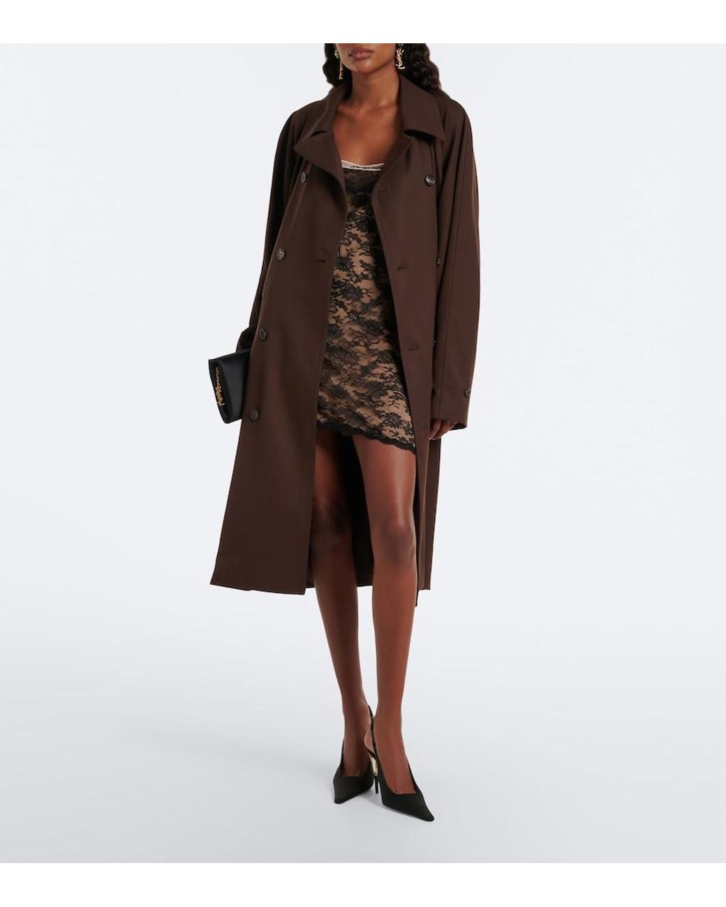 Saint Laurent Brown Double-Breasted Wool Trench Coat