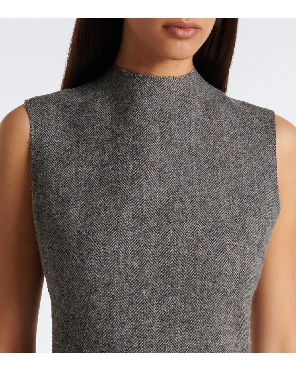 Maison Margiela Gray Herringbone Virgin Wool Midi Dress