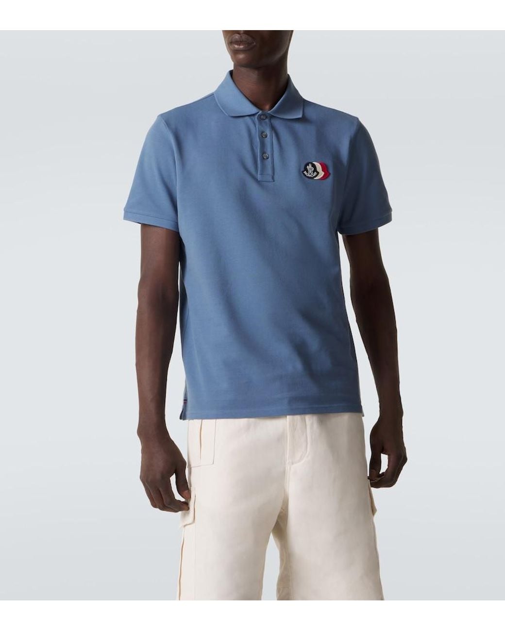 Moncler Blue Logo Cotton Pique Polo Shirt for men