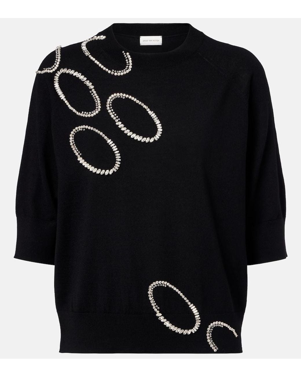 Dries Van Noten Black Embellished Wool Sweater