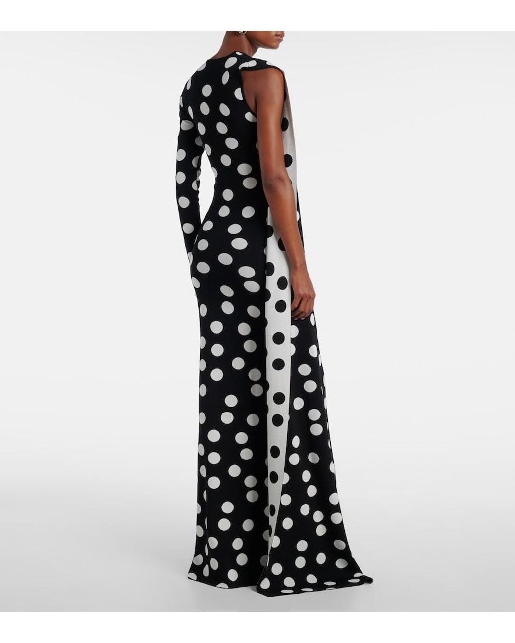 David Koma Black Polka-Dot Scarf-Detail Gown