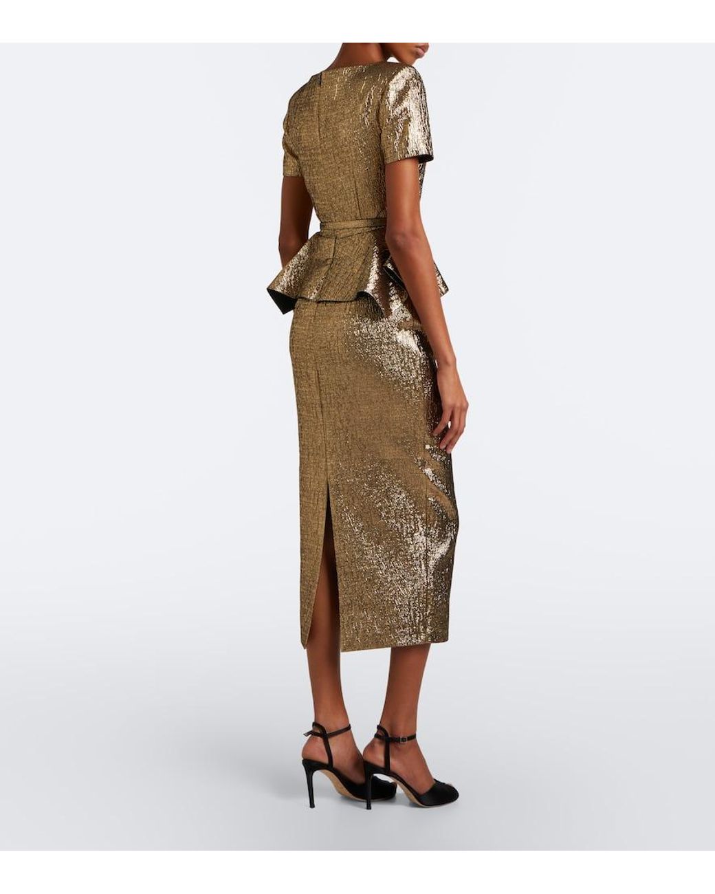 Roland Mouret Natural Belted Peplum Cloque Cocktail Dress