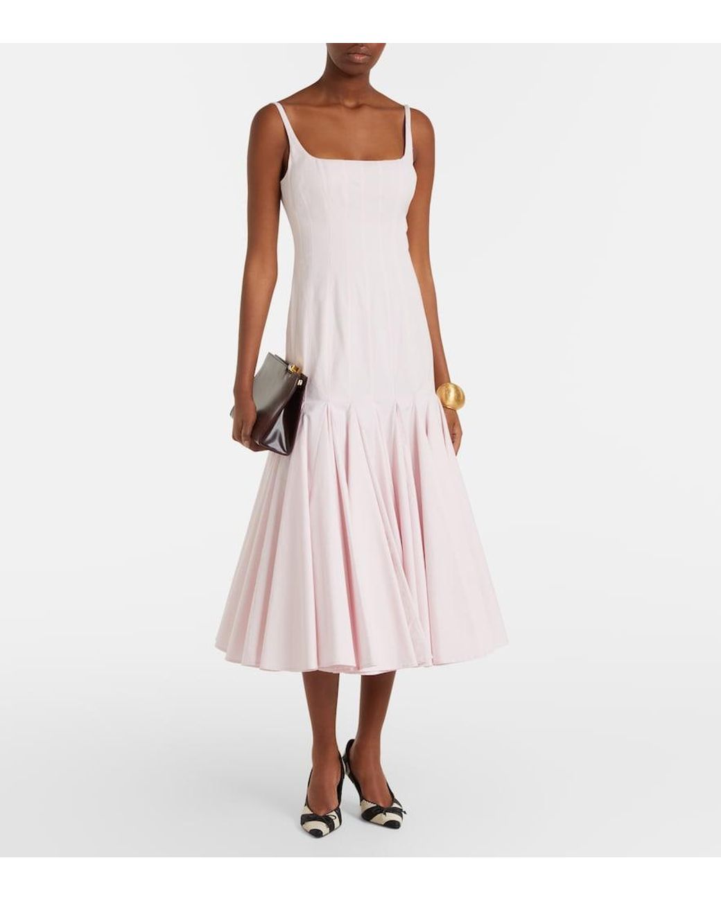 Jacquemus Pink Agave Pleated Cotton Poplin Midi Dress