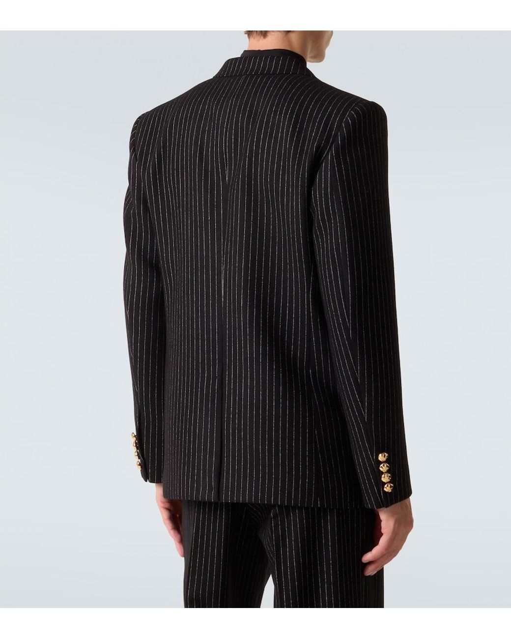 Valentino Garavani Black Chalk Stripe Wool And Silk Blazer for men