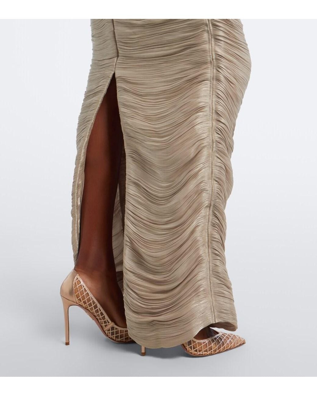 Marmar Halim White Pleated Taffeta Gown
