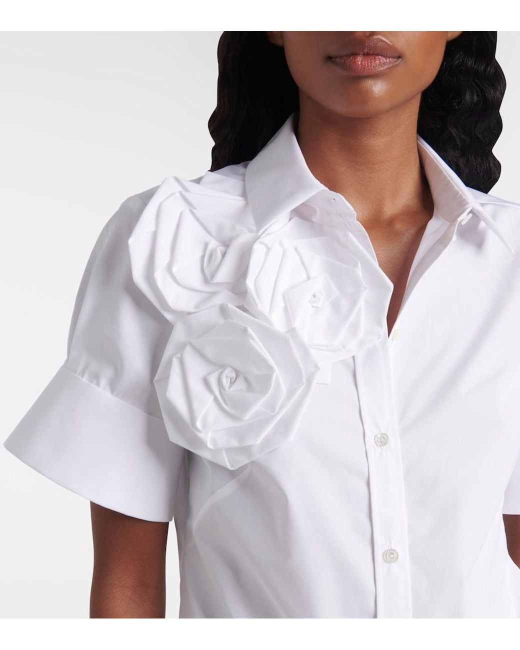 Erdem White Floral-Applique Cotton Shirt