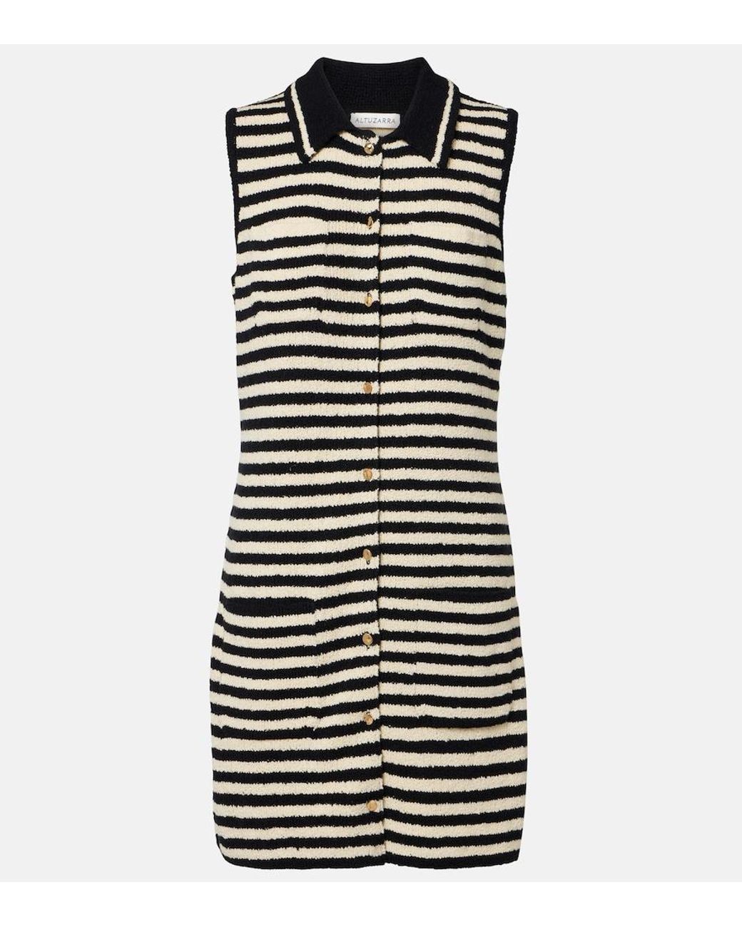 Altuzarra Black Mamie Striped Cotton-Blend Polo Dress