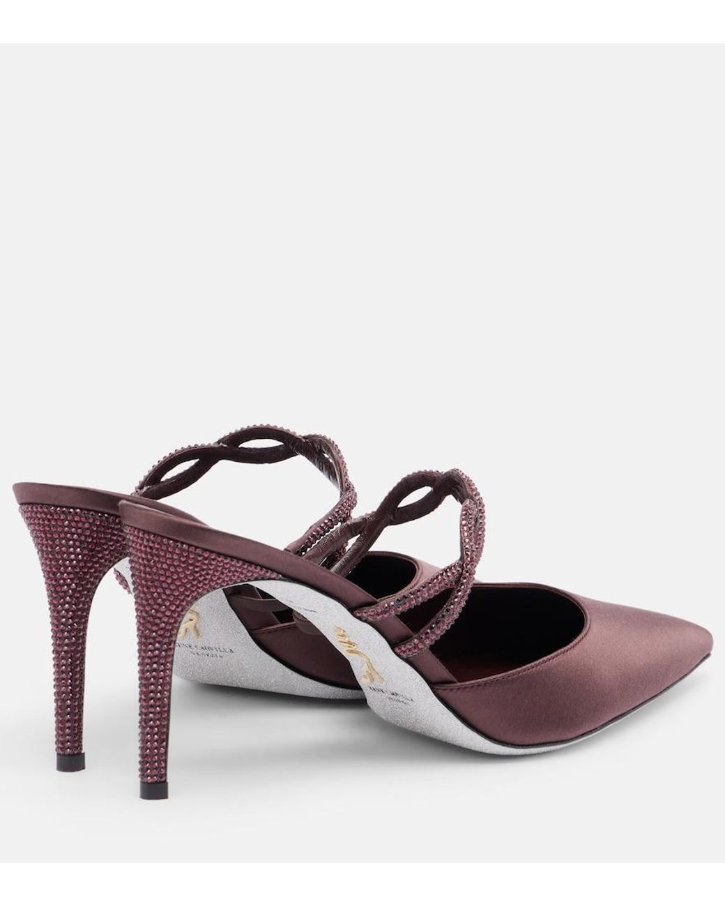 Rene Caovilla Purple Crystal-Embellished Satin Mules