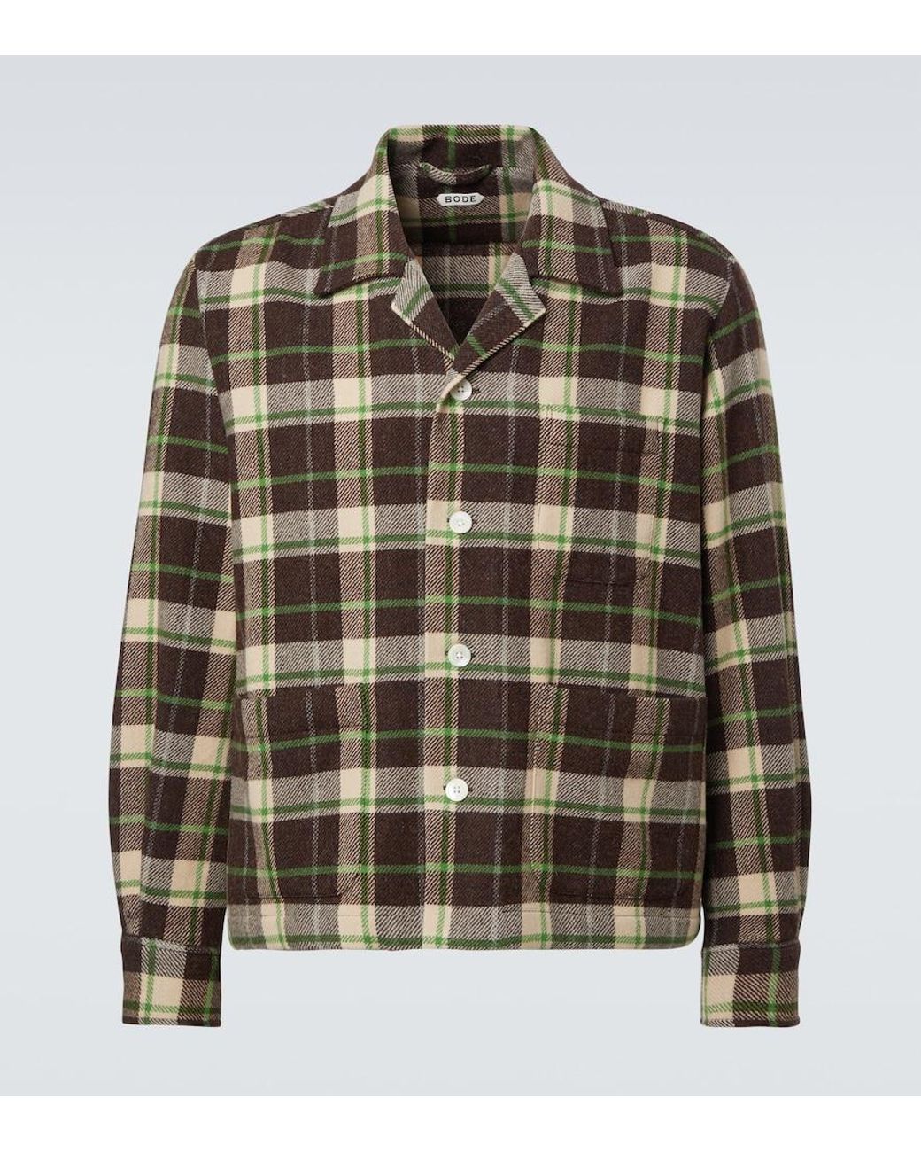 Bode Green Woodcrest Plaid Wool Flannel Overshirt for men