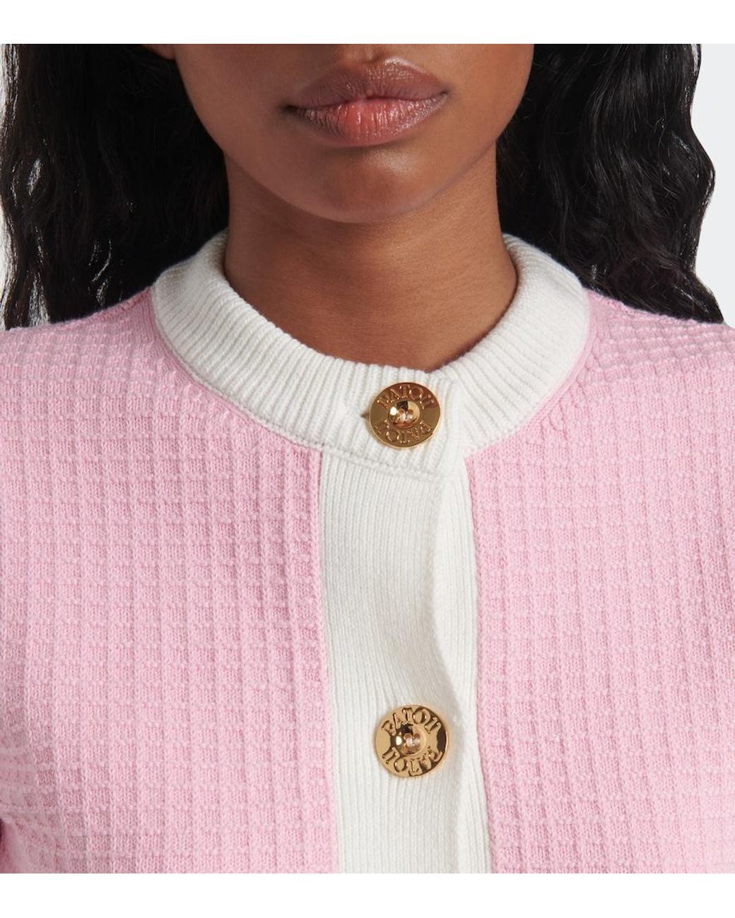 Patou Pink Waffle-Knit Cotton Cardigan