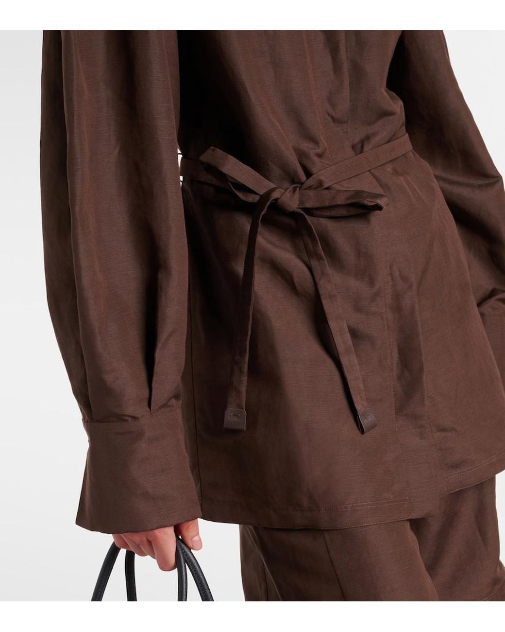 Max Mara Brown Affari Belted Linen And Silk Shirt