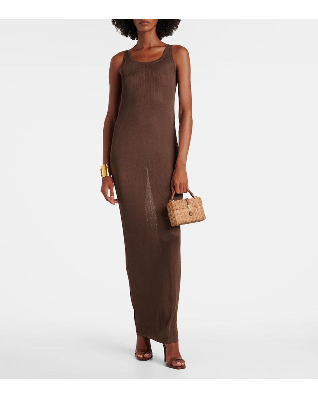 Saint Laurent Brown Gaby Leather-Trimmed Wicker Vanity Bag