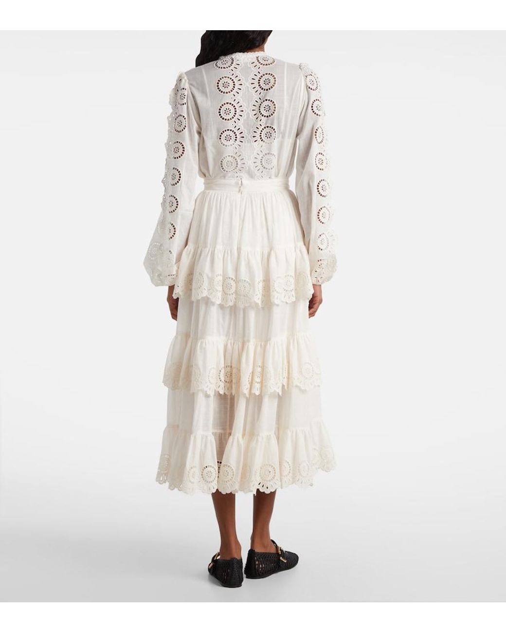 Zimmermann White Lucky Embroidered Midi Skirt