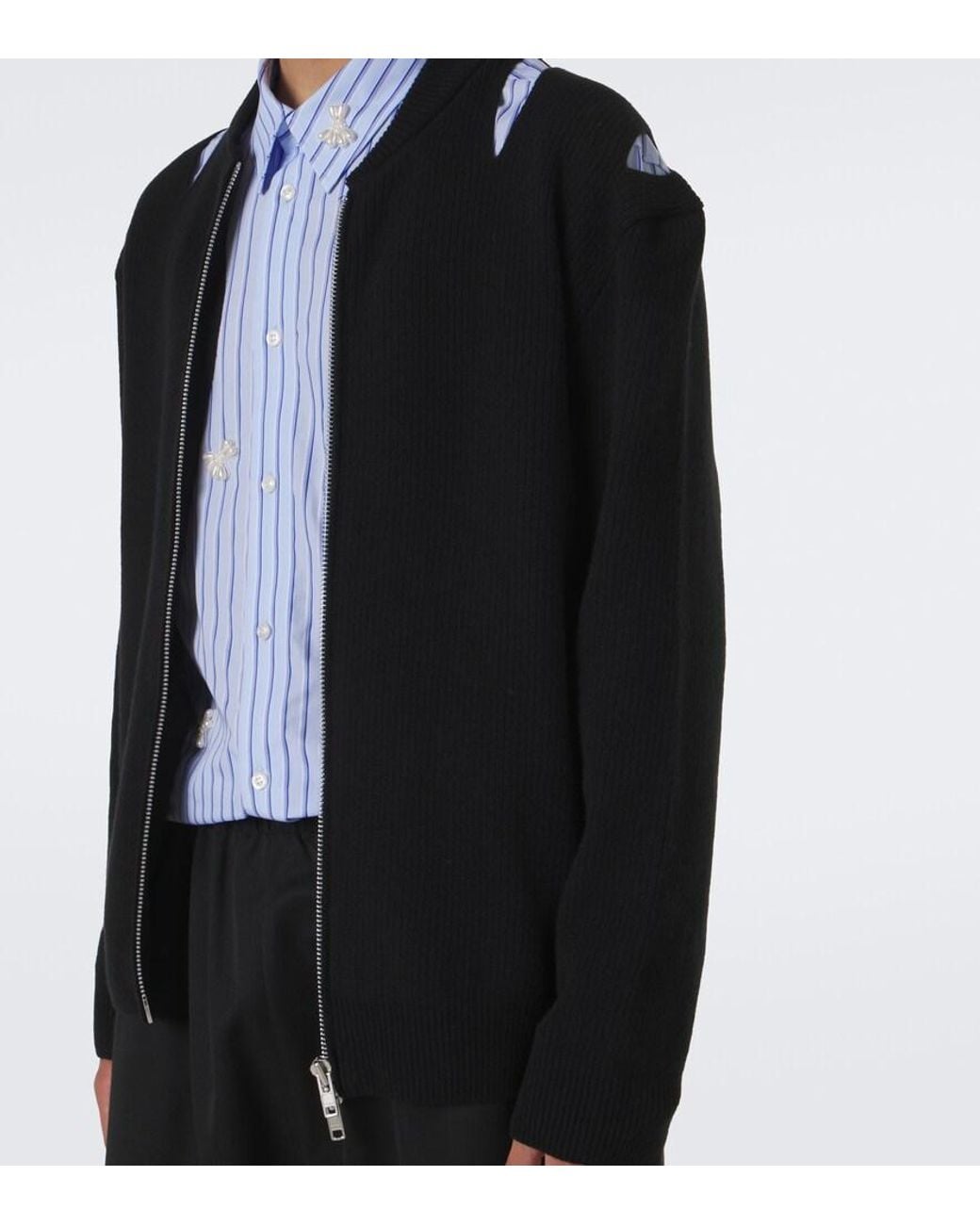Simone Rocha Black Cutout Wool-Blend Zip-Up Cardigan for men