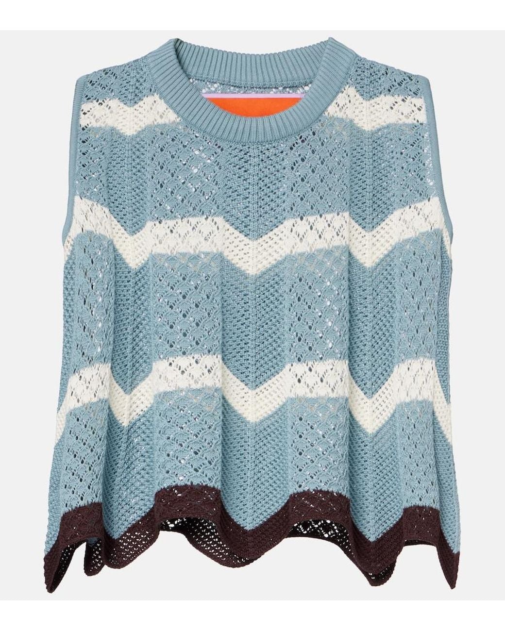 LaDoubleJ Blue Chevron Crochet Cotton Crop Top