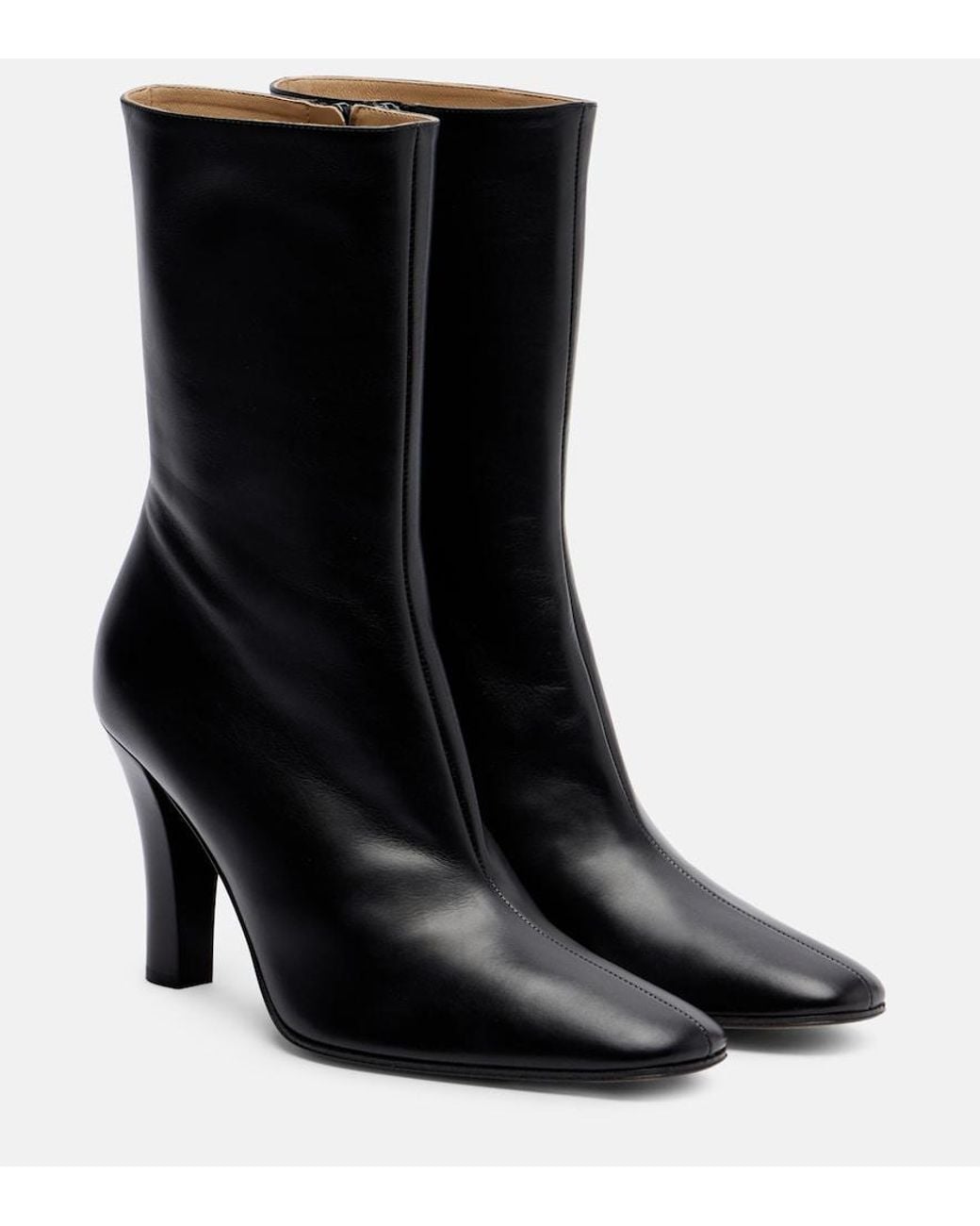 The Row Black Mona Leather Ankle Boots