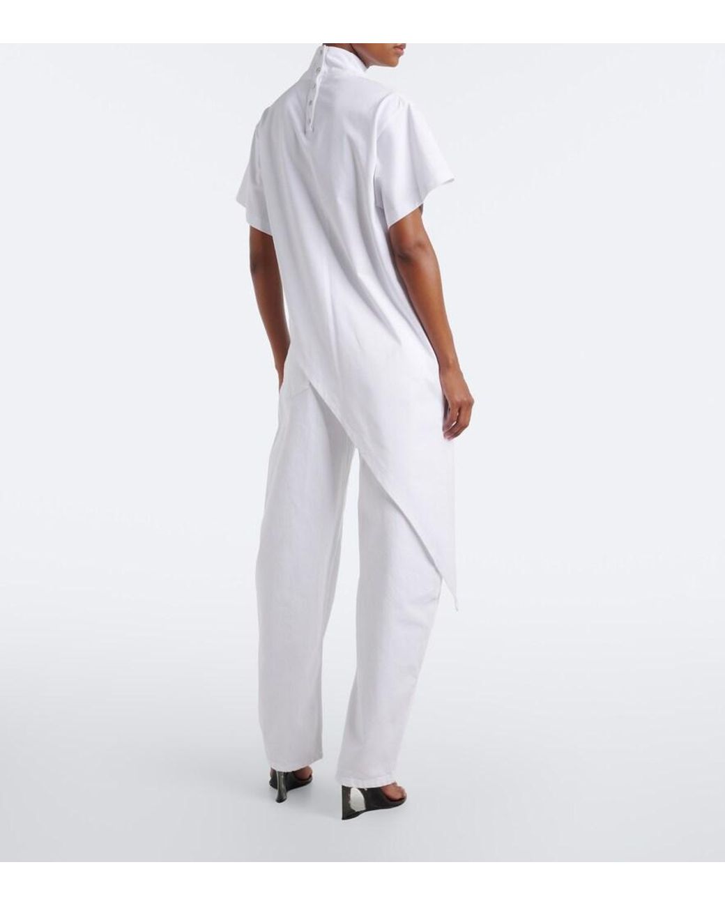 Alaïa White Asymmetric Cotton Jersey T-Shirt