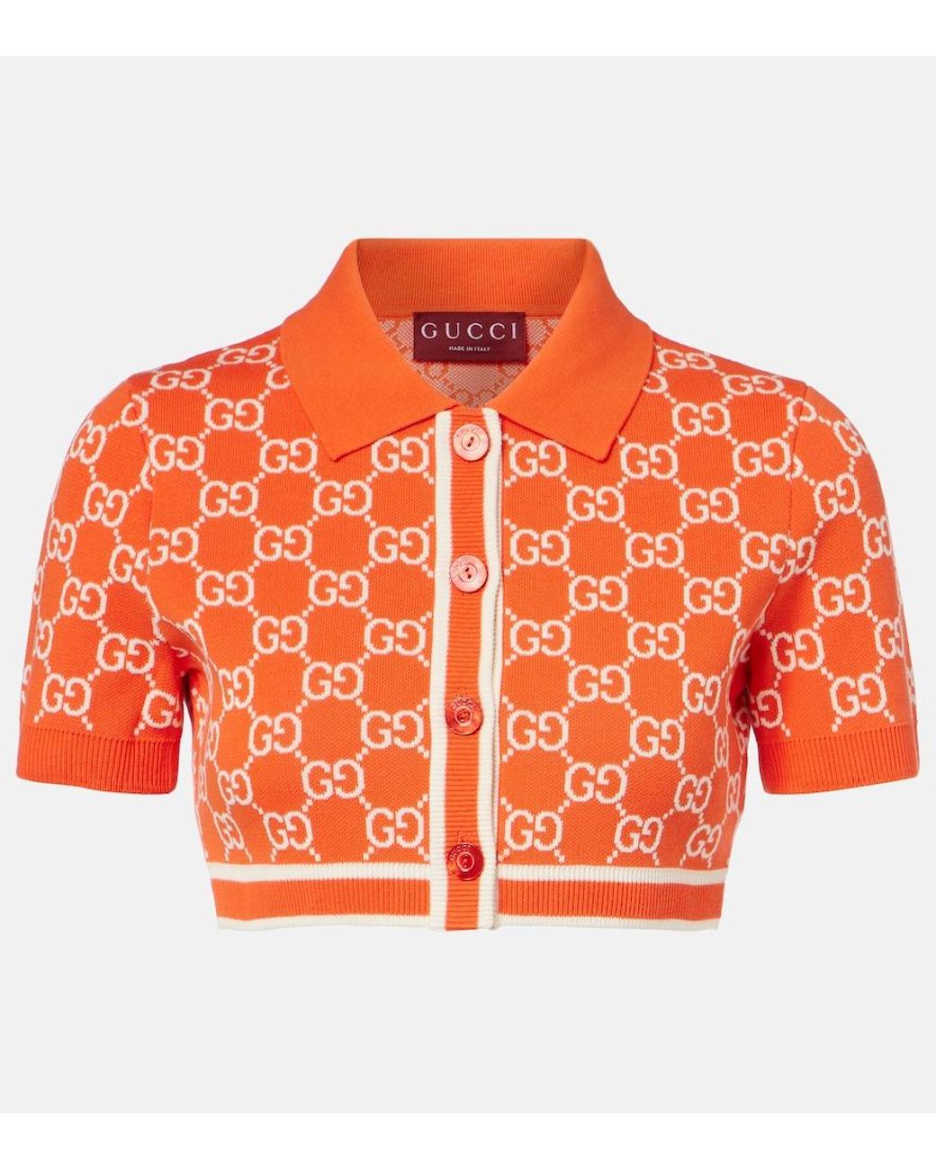 Gucci Orange Gg Cropped Cotton Jacquard Cardigan