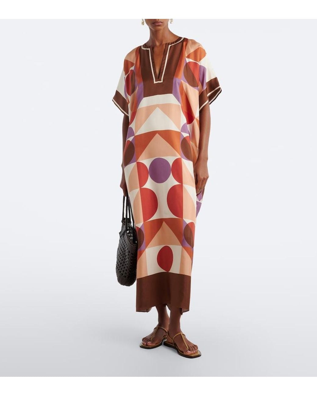 Eres Red Berry Printed Silk Twill Kaftan