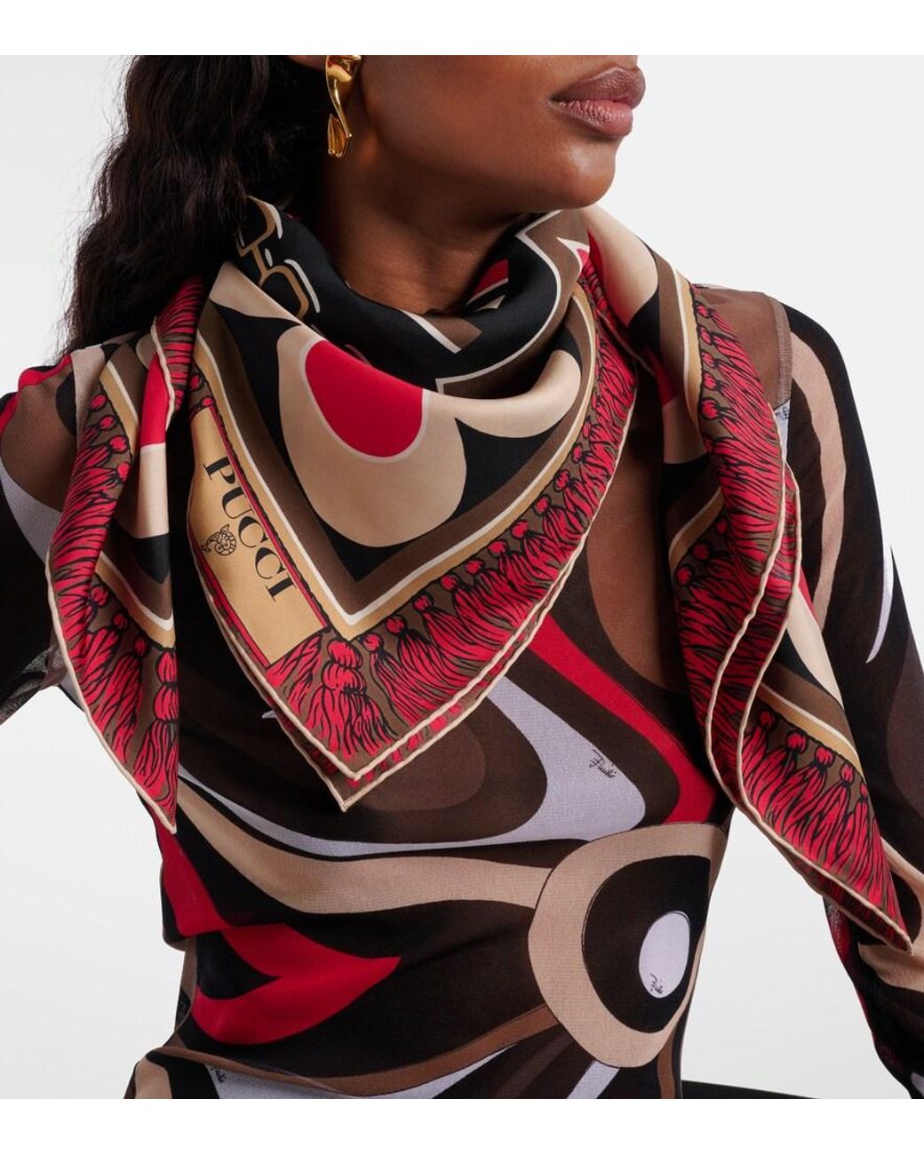 Emilio Pucci Red Printed Silk Twill Scarf
