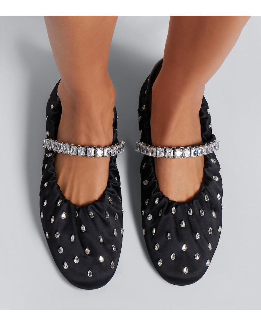 Jimmy Choo Black Jade Embellished Satin Ballet Flats