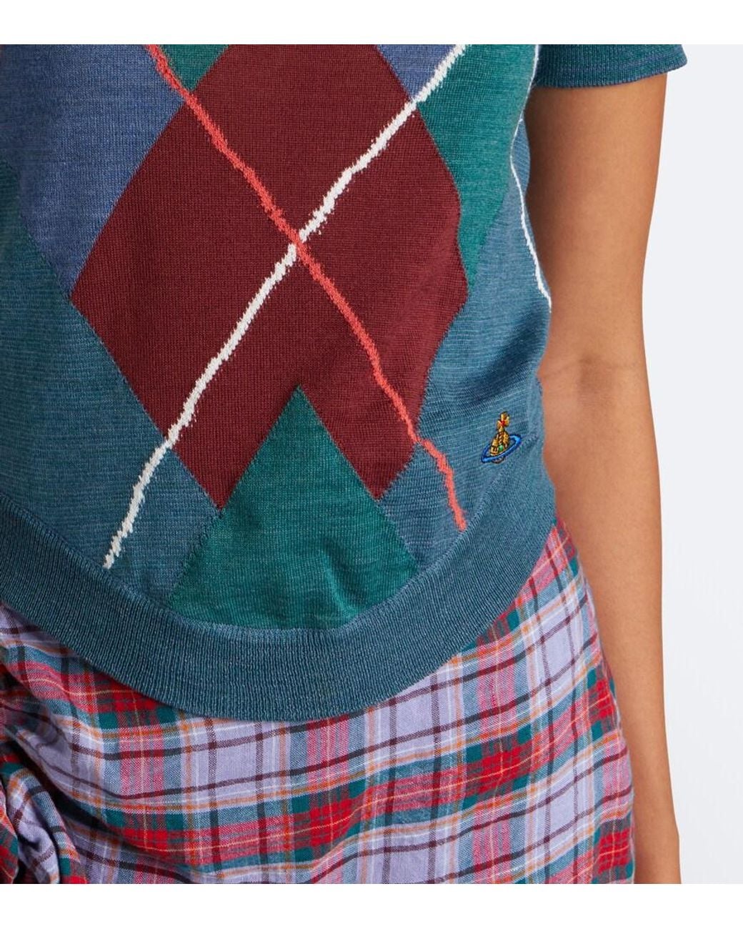 Vivienne Westwood Blue Argyle Wool And Cotton Sweater