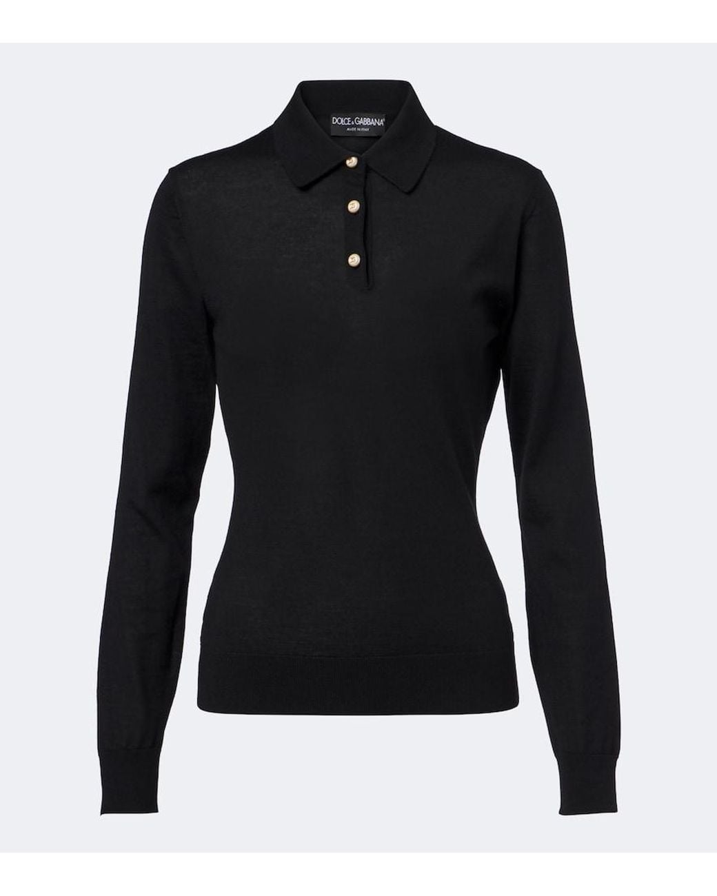 Dolce & Gabbana Black Embellished Cashmere Polo Sweater