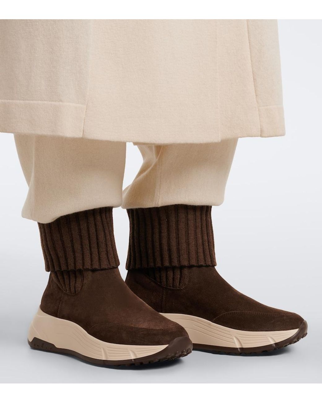 Hogan Brown H669 Knitted Suede Ankle Boots