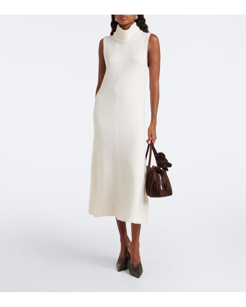 Magda Butrym White Wool, Silk, And Cashmere Midi Dress